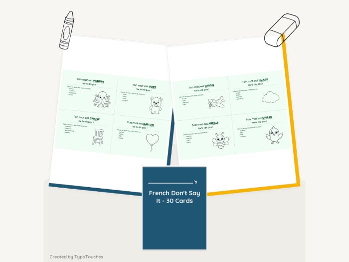 French Don't Say It - 30 Cards | 8 Sheets