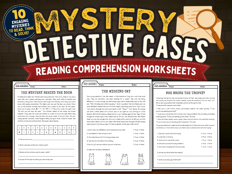 Mystery Detective Cases | Reading Comprehension & Critical Thinking Worksheets