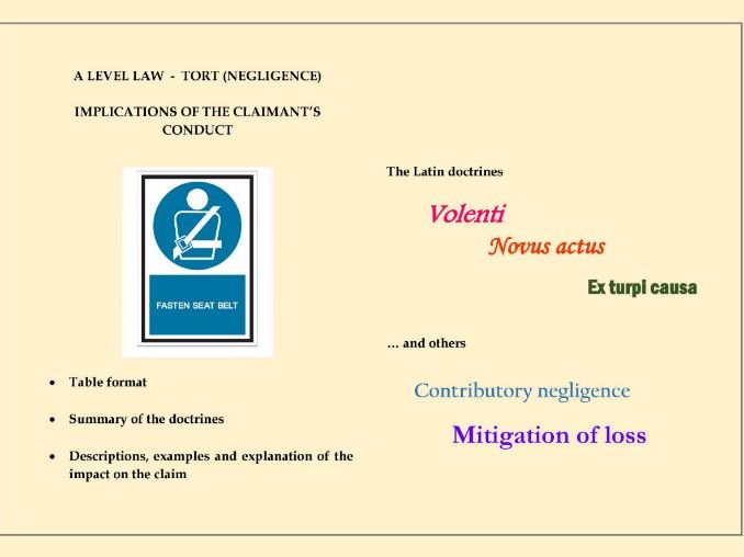 Tort: Claimant's conduct (relevant doctrines)