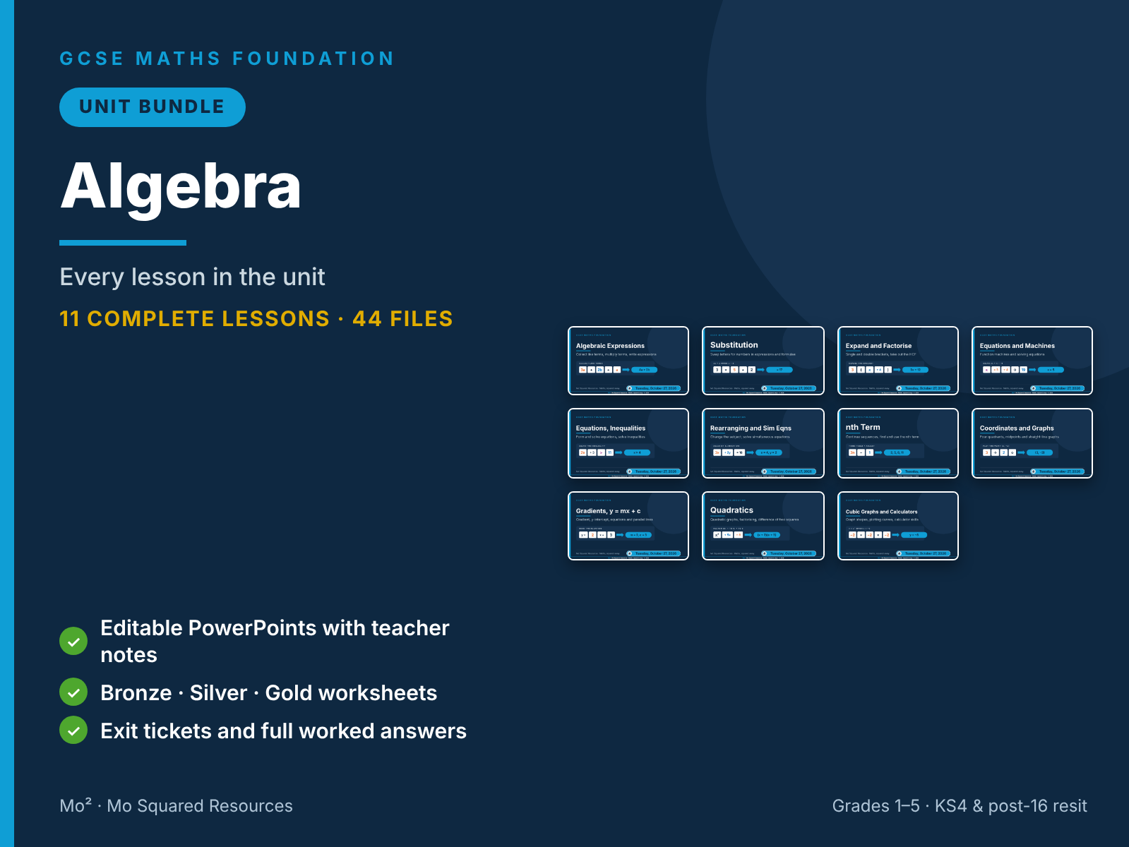 Algebra – 11 GCSE Maths Foundation Lessons (Unit Bundle) with Worksheets & Answers