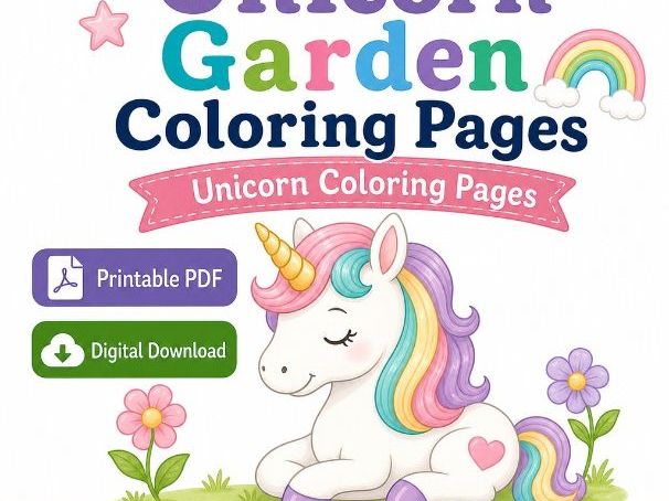 Unicorn Garden Coloring Pages | Unicorn Coloring Pages | Printable PDF | Digital Download