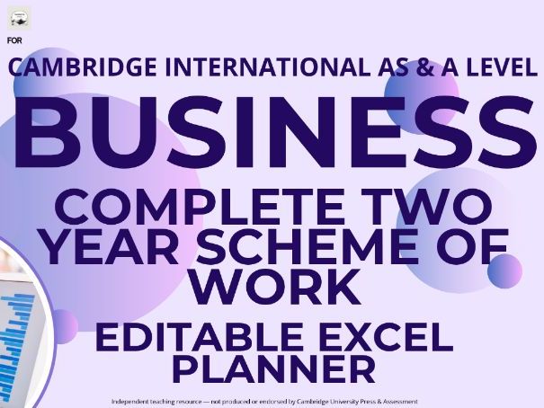 CAIE AS & A Level Business 9609: Complete 2-Year Scheme of Work (SOW) Editable Excel Planner