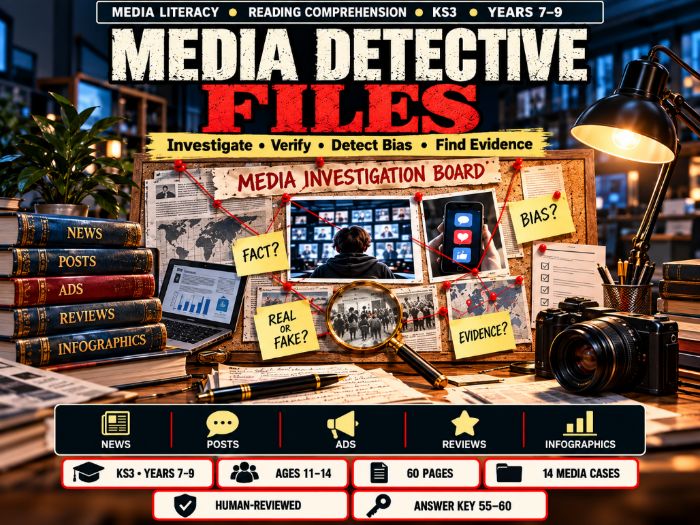 Media Detective Files | KS3 Media Literacy & Reading Comprehension | Years 7–9 | 60 Pages
