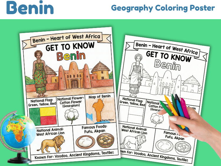 Benin Geography Coloring Poster | Country Study & Facts