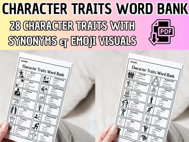 28 Character Traits with Synonyms & Emoji Visuals | Perfect for ELL /ENL Student