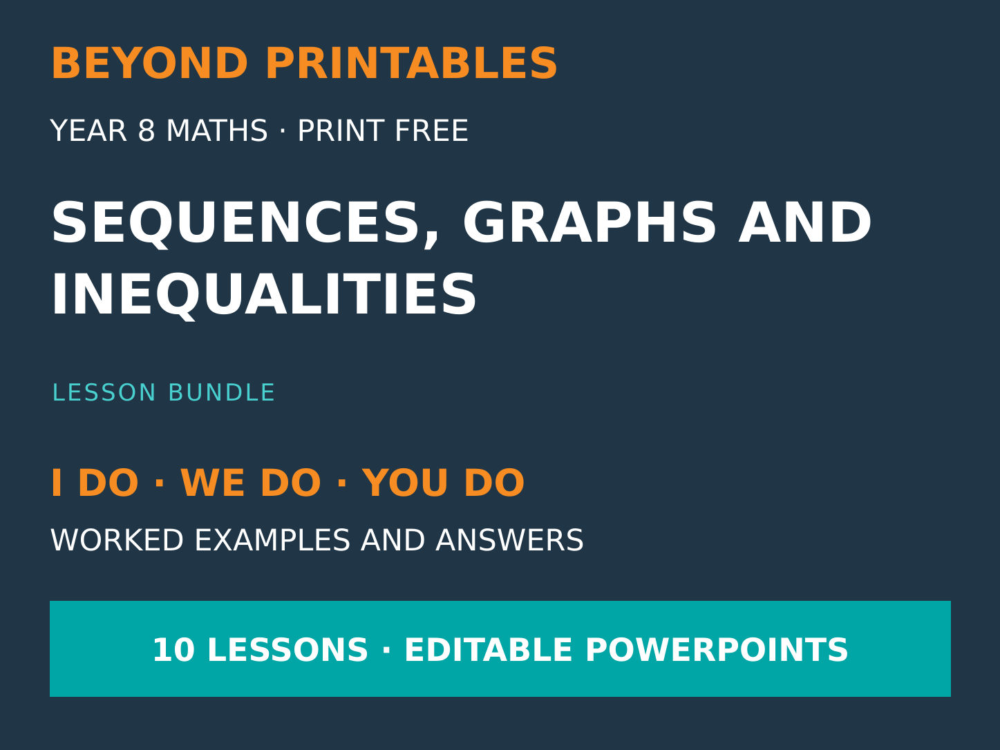 Sequences, Graphs and Inequalities Bundle | I Do, We Do, You Do | Year 8 Maths | Print Free