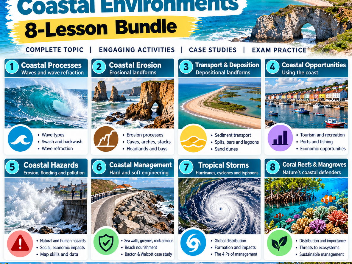 IGCSE Geography – Changing Coastal Environments Complete 8-Lesson Bundle