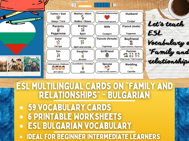 ESL Multilingual Vocabulary Flashcards - Family and Relationships - Bulgarian