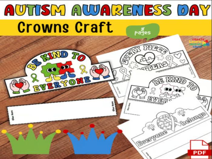 Autism Awareness Month Crown Craft | Headband Hat Coloring Activity April