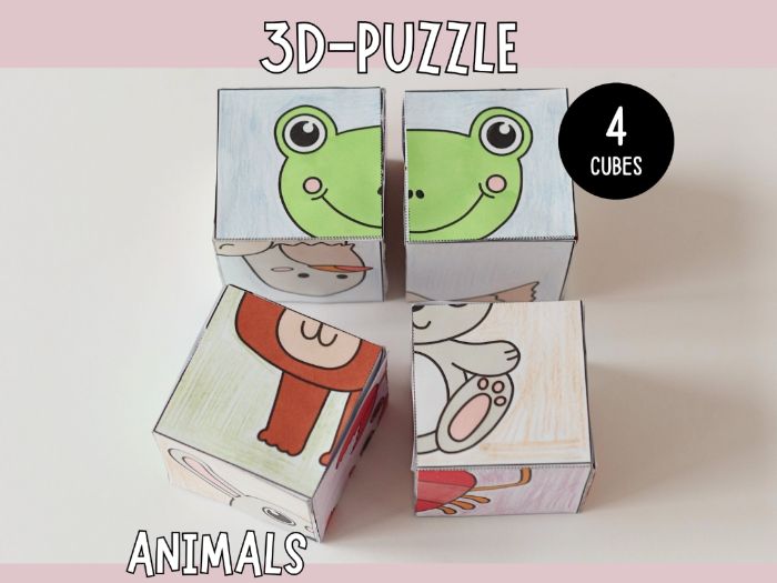 3D Animal Cube Puzzle (4 Cubes)