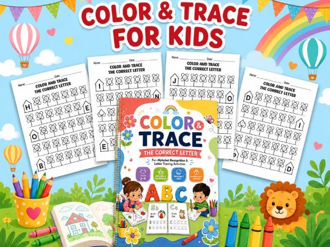 Color and Trace the Correct Letter | Alphabet Recognition & Tracing Worksheets