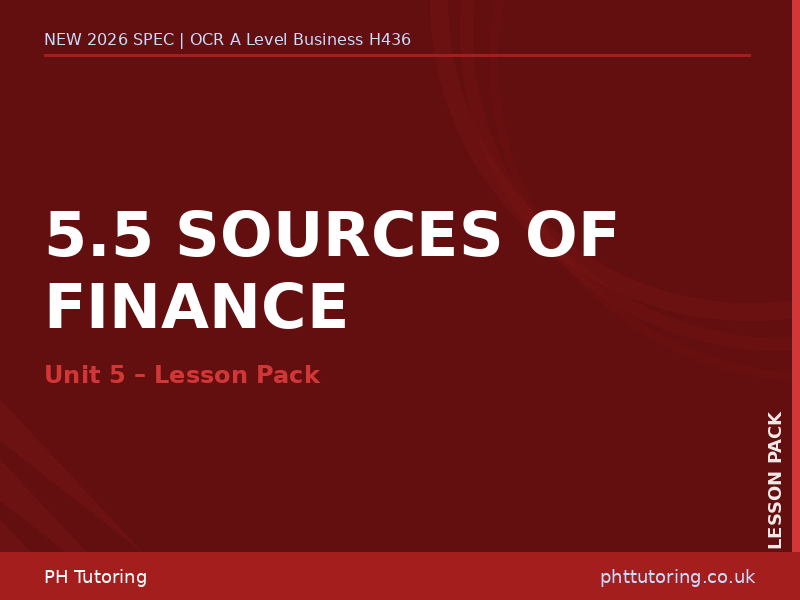 NEW 2026 OCR A Level Business H436 – 5.5 Sources of Finance – LESSON PACK