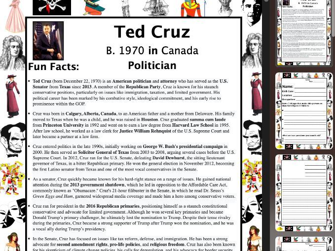 Ted Cruz PACKET & ACTIVITIES, Important Historical Figures Series