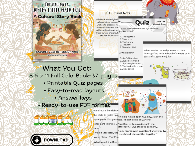 The Big Mela And The Little Math Trick, Cultural Storybook With Quiz, Grades 2-5