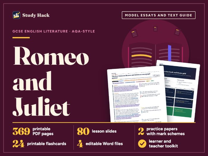 GCSE English Literature Romeo and Juliet: AQA-style model essays, workbook and lessons