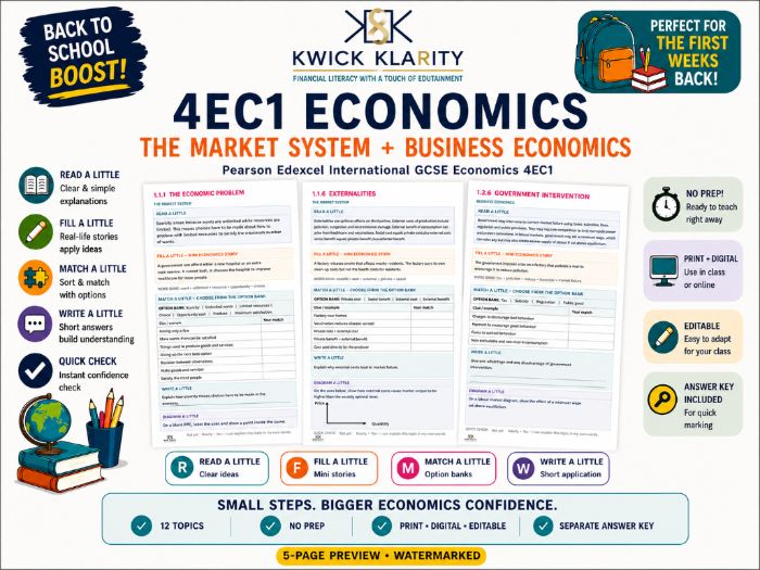 Edexcel IGCSE Economics 4EC1 Back to School Worksheets