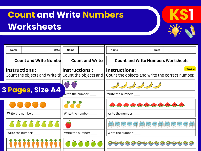 Count and Write Numbers Worksheets – KS1 Maths