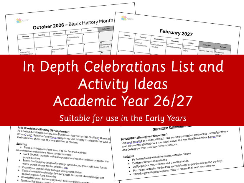 In Depth Celebrations List Academic Year 26/27 with Activity Ideas