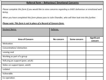 Feedback forms (staff)