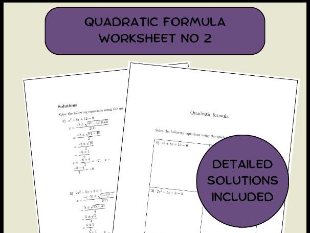 Quadratic formula worksheet no 2 (with solutions)