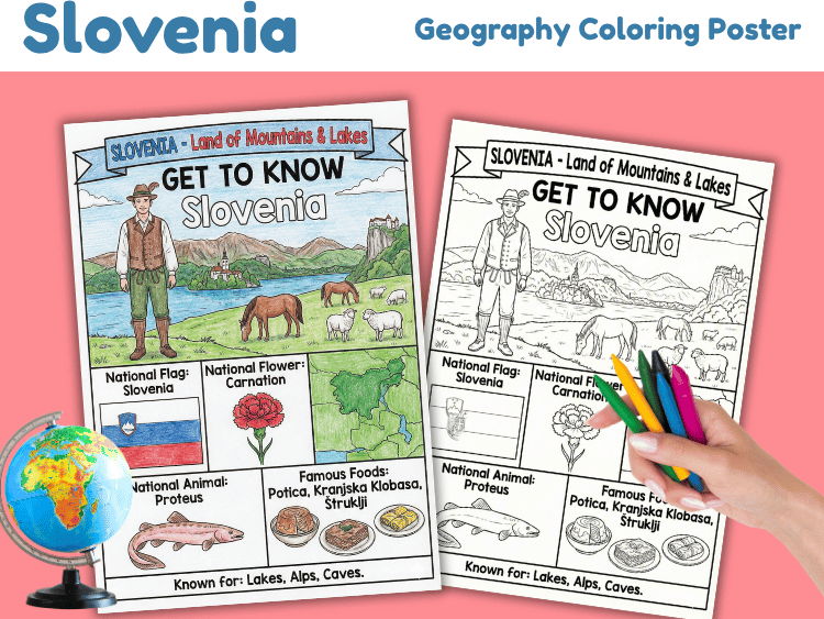 Slovenia Geography Coloring Poster | Country Facts Worksheet