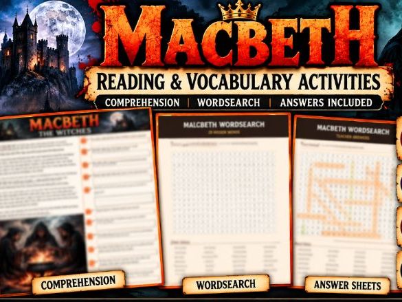 Macbeth KS3 English Worksheets | The Witches Reading Comprehension & Word Search | Answers Included