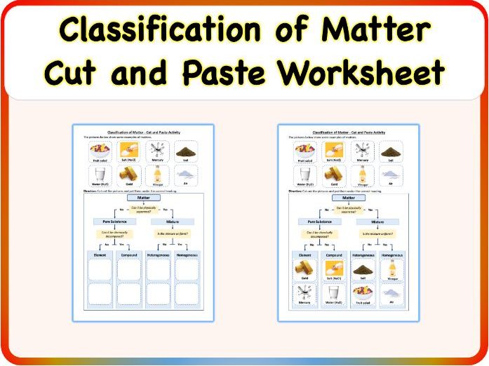 Classification of Matter - Cut and Paste Worksheet Activity (Printable PDF)