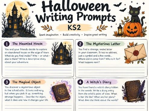Halloween Writing Prompts KS2 | Year 3–6 Creative Writing Worksheet | Spooky Story Starters