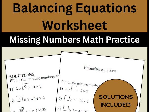 Balancing Equations Worksheet Missing Numbers Math Practice