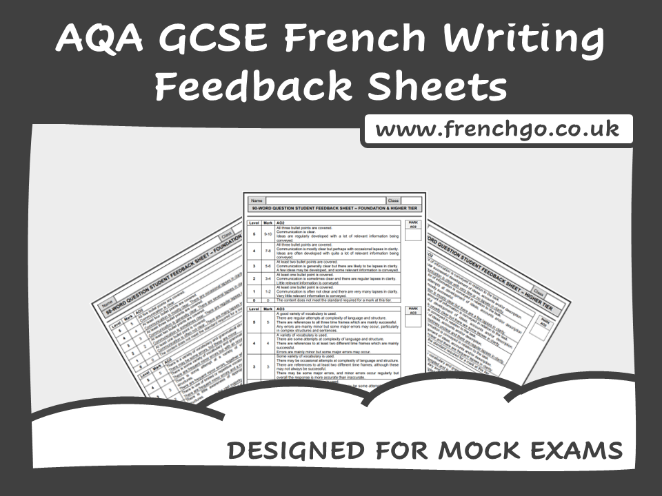 (2026) AQA GCSE French — Writing Feedback Sheets