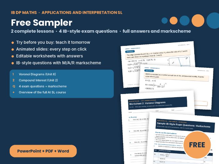 IB Maths AI SL Free Sampler – Voronoi and finance lessons, worksheets and IB-style questions