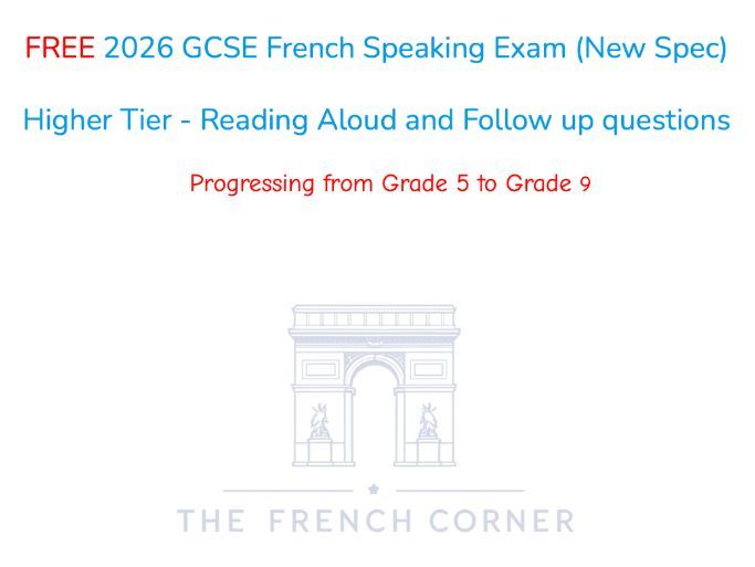 FREE AQA 2026 GCSE French Speaking Exam (New Spec) Higher Tier - Reading Aloud