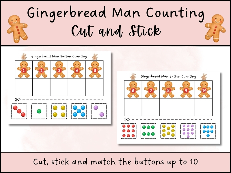 Gingerbread Man Counting Cut and Stick
