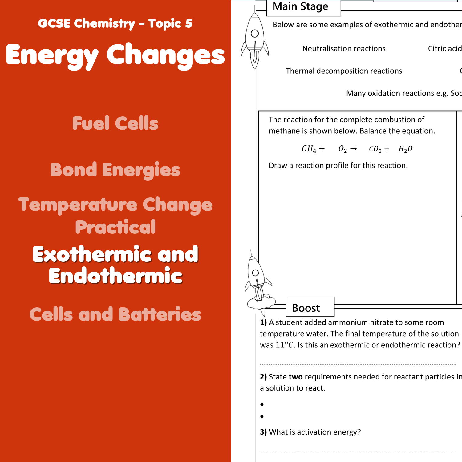 Exothermic And Endothermic Home Learning Worksheet GCSE Teaching
