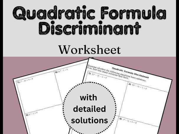 Quadratic Formula Discriminant Worksheet (with solutions)