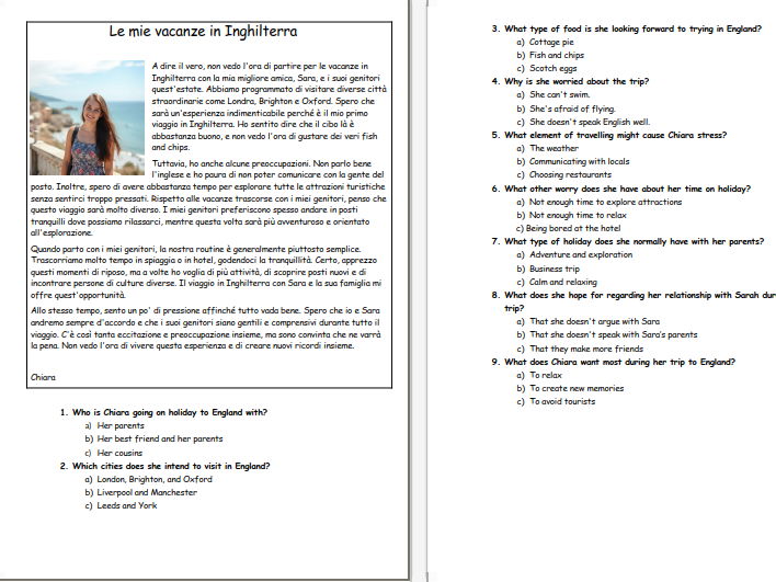 Italian- GCSE - National 5 _ Holidays in England _ Reading _ Listening  _ practice