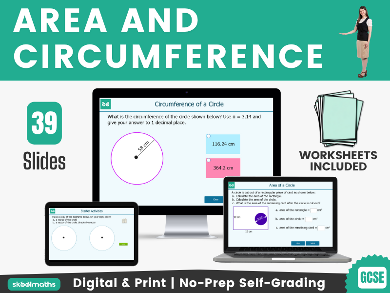 Area and Circumference of a Circle - Interactive GCSE Maths Lesson with Self-Marking Activities
