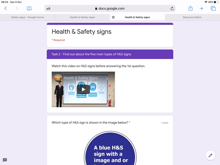 Health & Safety sign interactive Online quiz Teaching Resources