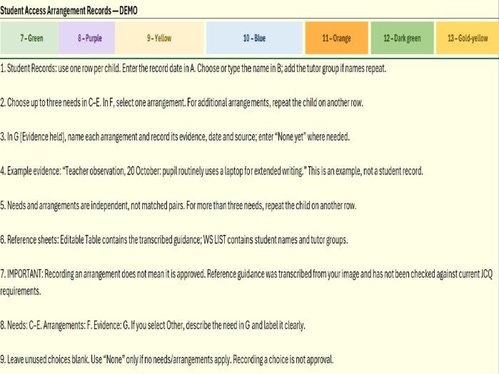Access Arrangements: Student Evidence & Record Tracker