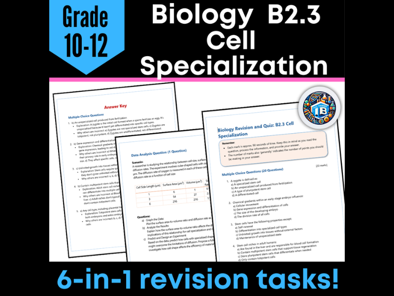 IB DP Biology B2.3 Cell Specialisation Quiz and Revision Worksheets 2026