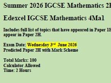 Edexcel IGCSE Mathematics Predicted Paper 2H June 2026