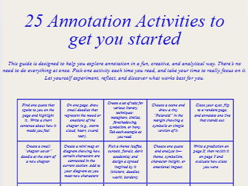 Annotation Bingo Printable | Creative Book Annotation Page | Literary Analysis