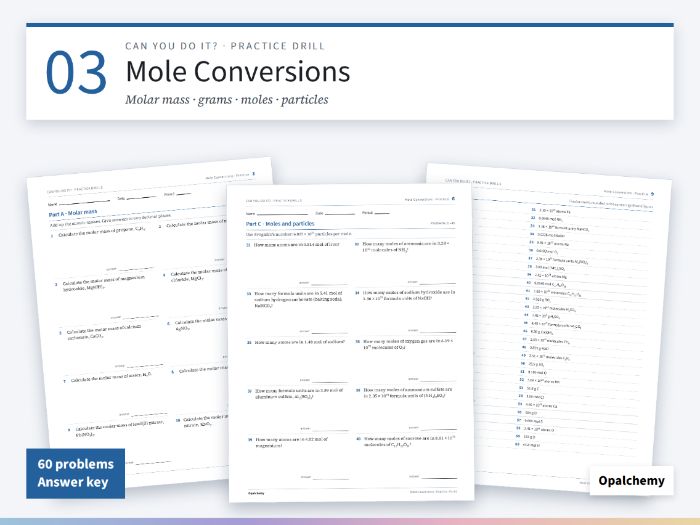 Mole Conversions Practice: 60 Problems