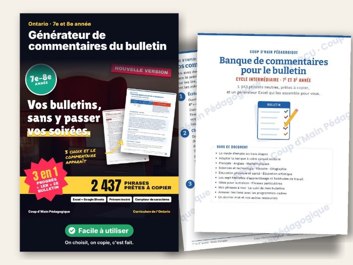 French Report Card Comments Bank Grades 7-8 | Banque de commentaires 7e-8e
