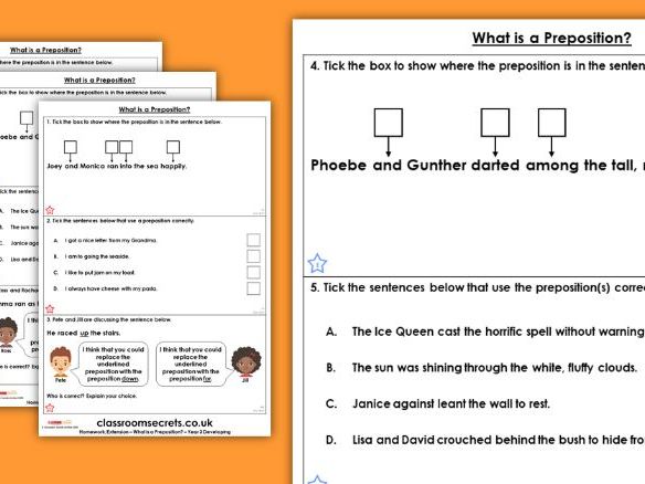 Prepositions worksheet year 6 image