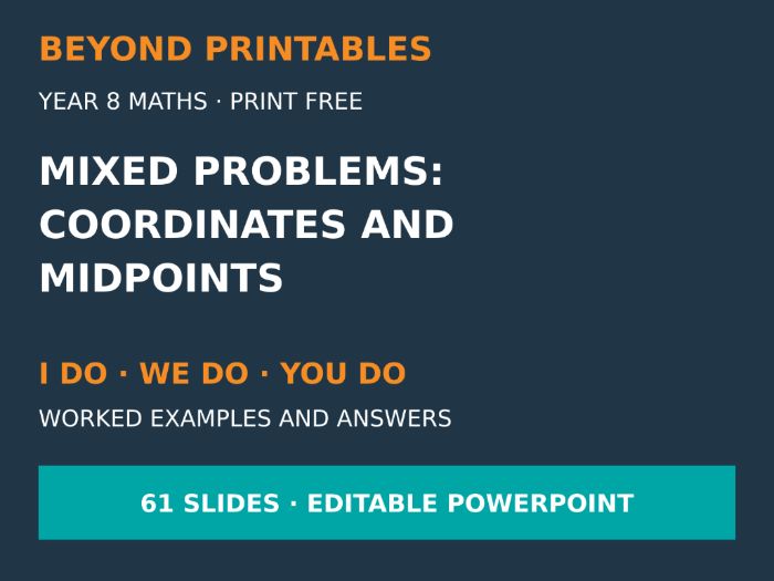 Mixed Problems: Coordinates and Midpoints | I Do, We Do, You Do | Year 8 Maths | Print Free