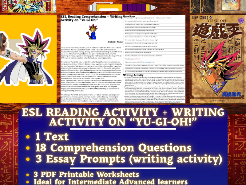 ESL Reading Comprehension + Essay - Yu-Gi-Oh! - Japanese Anime and Manga