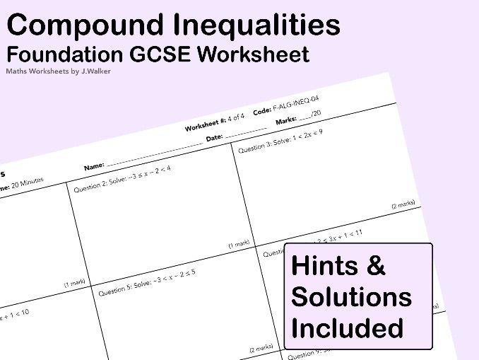 GCSE Maths Worksheet: Compound Inequalities - Foundation Tier