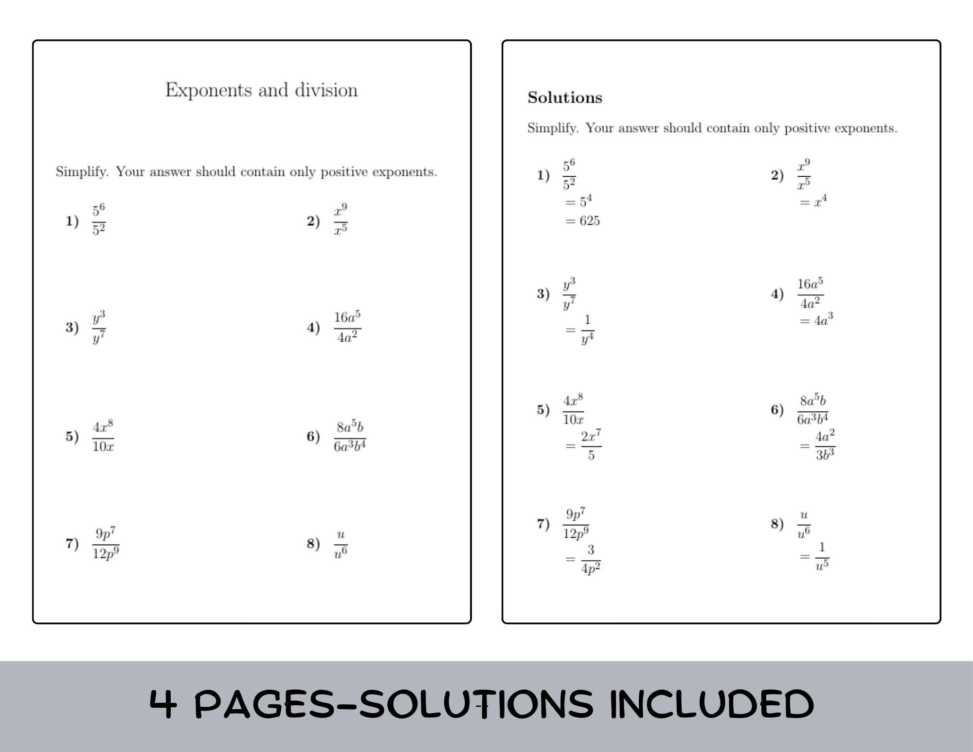 Expontiak Rukes Quotient Rule of Exponents Worksheet | Simplifying with Positive ...