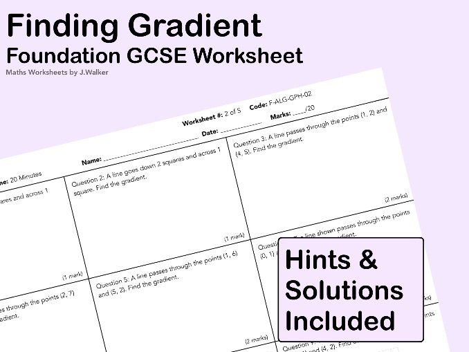 GCSE Maths Worksheet: Finding Gradient - Foundation Tier